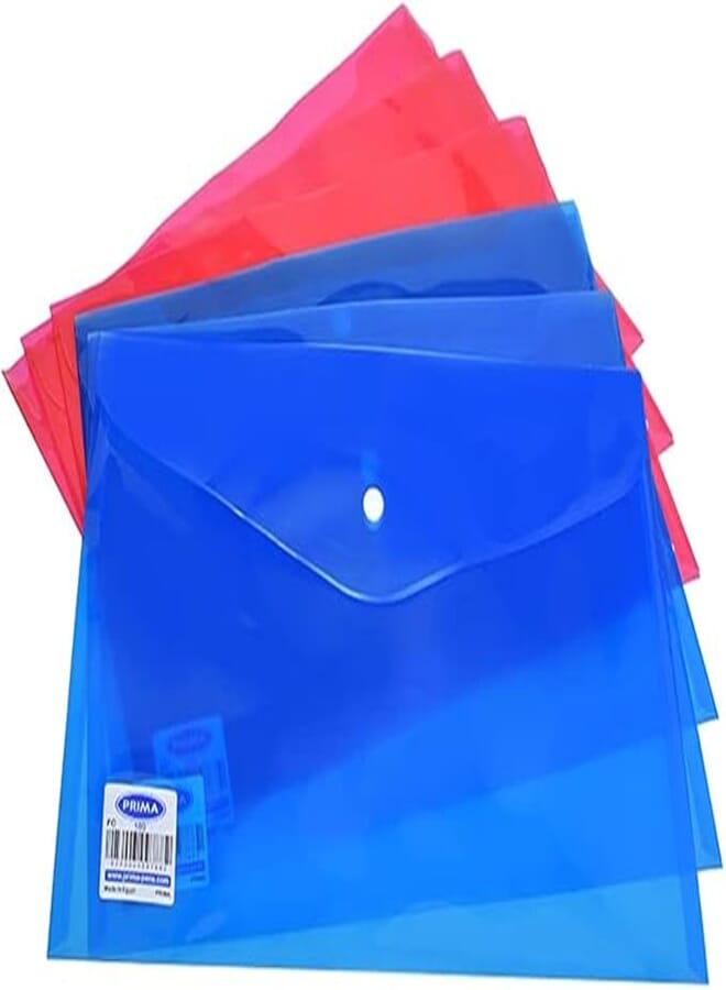 Prima FC-180 Transparent Envelope Folder with Capsule Pack of 6 Pieces 2 - Blue/Red, Modern, File Folder, Plastic, Folder